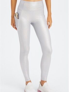 Fabletics Oasis PureLux Silver High-Waisted eggings in glitter Size M